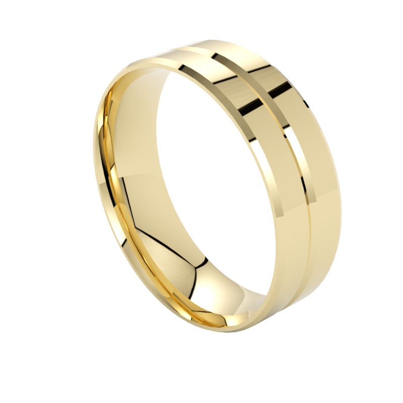 Płaskie szerokie fazowane obrączki ślubne żółte złoto